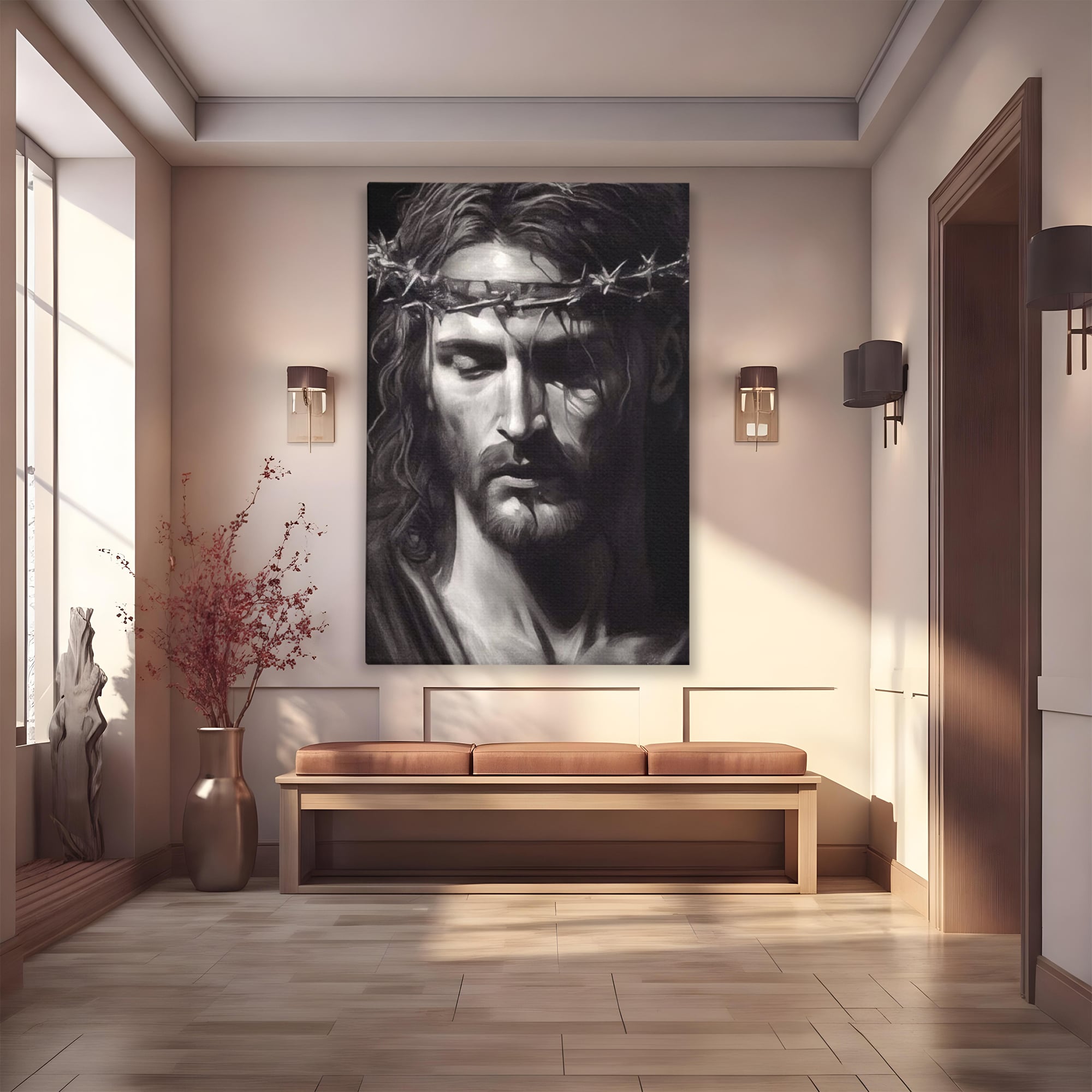 Tablou canvas cu tablou canvas cu portretul lui iisus, fara rama, pe sasiu de lemn